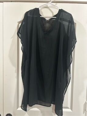 🔥 5/$25! Merona Sheer V-Neck Black Women's Swimsuit Cover-Up